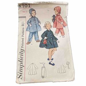 1950s Simplicity S.101 Sewing Pattern Coat, Hat, Leggings Suspender Pants Size 2